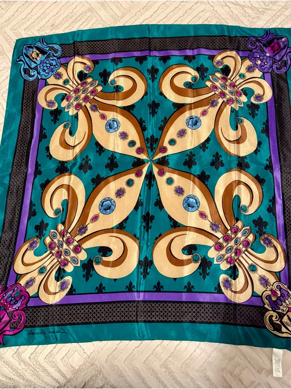 Laura Geraldi 100% Silk Vintage Baroque Style Square Scarf